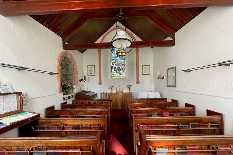 Inside Old Lonan (St Adamnan's) Church near Baldrine
