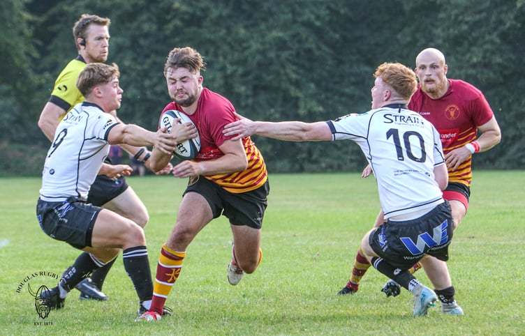 Matty Wood in action for Douglas Rugby Club against Ulster Cup side Ballymena in the two sides' recent friendly at Port-e-Chee (Photo: Richard Ebbutt)