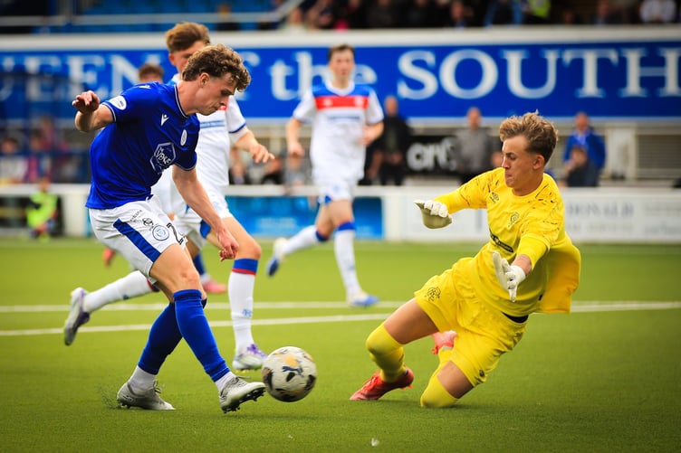 Freddie O'Donoghue scores for Queen of the South against Rangers B on Saturday (Photo: Queen of the South)