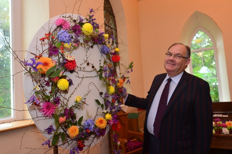 Geoff Corkish MBE at the launch of the St John's floral exhibition as chairman of the Arts Council