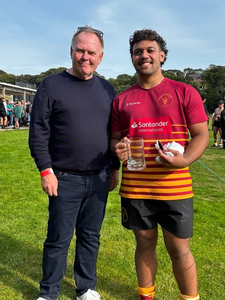 NFU’s David Wilkinson presents Saturday's man-of-the-match award to Josh Campbell