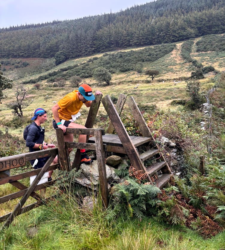 Eventual winner Sam Jones leads runner-up Tom Felton-Smith en route to CP1 from the start at Ballaugh Glen in last weekend's Ellan Vannin Fell Race. They were neck-and-neck pretty much the whole way (Photo: David Dodgson)