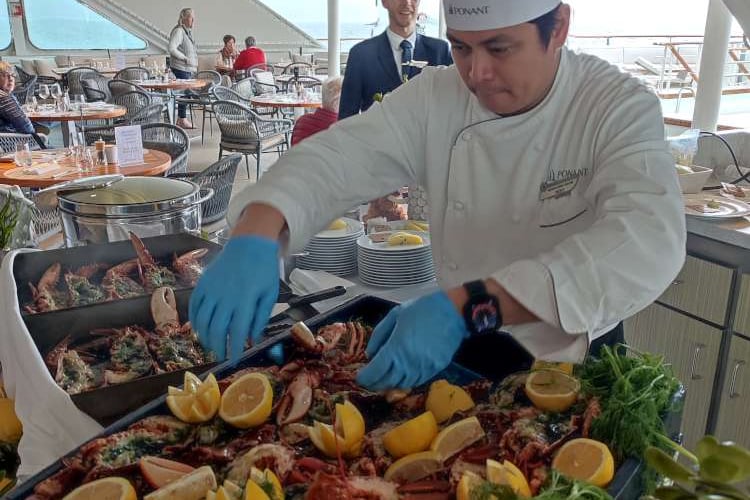 Chefs onboard cruise ship Le Bellot working their magic with  fresh, native Manx lobster
