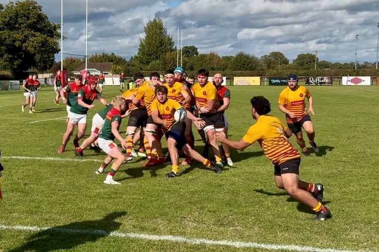 Douglas' John Dutnall and Josh Campbell combine against Sandbach on Saturday (Photo: Ben Eggleshaw)