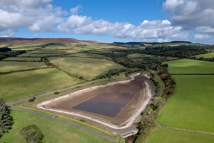 Drone footage of the drained Clypse Reservoir in Onchan