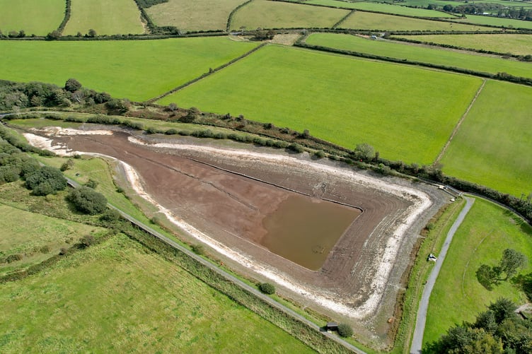 Drone footage of the drained Clypse Reservoir in Onchan