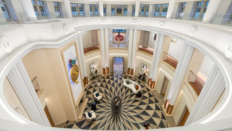 The spectacular elliptical central atrium at Arrogan Mooar