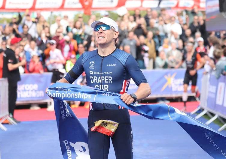 Will Draper crosses the line after winning the European Triathlon Long Course Championships in the Netherlands over the weekend (Photo: Challenge Family)