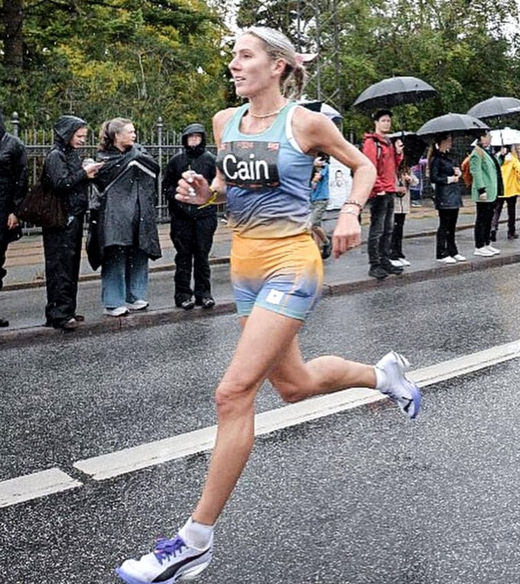 Christa Cain on her way to setting a new Isle of Man women’s 35 age group record in the Copenhagen Half Marathon last weekend