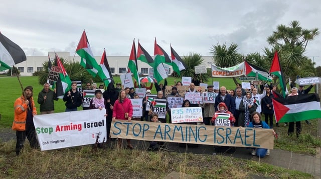 Protestors outside the Ronaldsway Aircraft Company site on Saturday