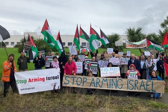 Protestors outside the Ronaldsway Aircraft Company site on Saturday