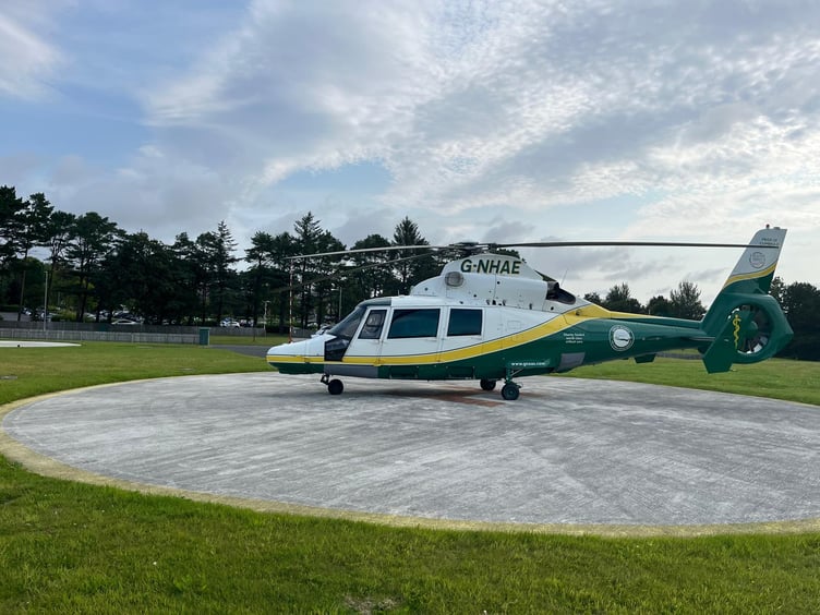 The GNAAS helicopter at Noble's Hospital