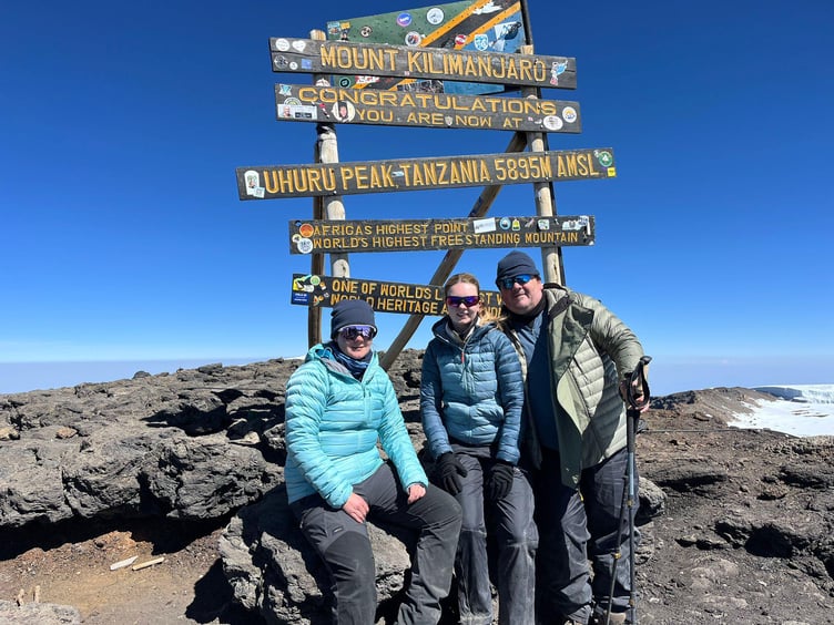 David, Annabelle and Georgina Parker at the summit of Kilimanjaro