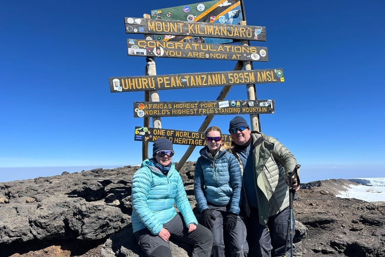 David, Annabelle and Georgina Parker at the summit of Kilimanjaro