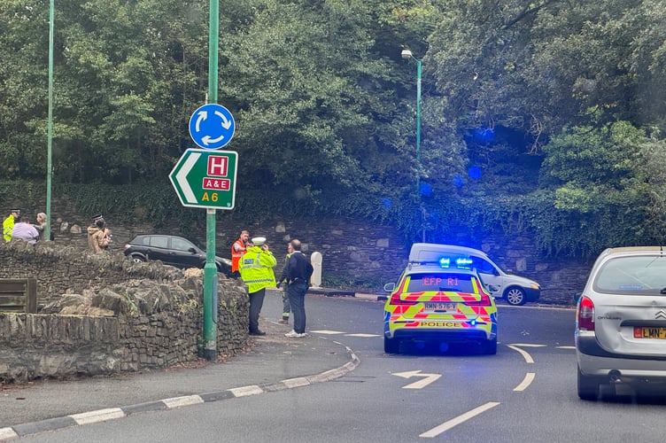 The road traffic collision occured near the Oak Tree next to Braddan Bridge, with Police directing traffic