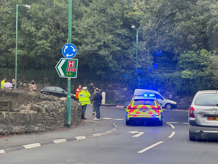 The road traffic collision occured near the Oak Tree next to Braddan Bridge, with Police directing traffic