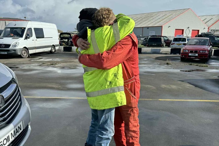 A beautiful moment as father Scotty embraces Maxx after his high speed crash that could've been so much worse