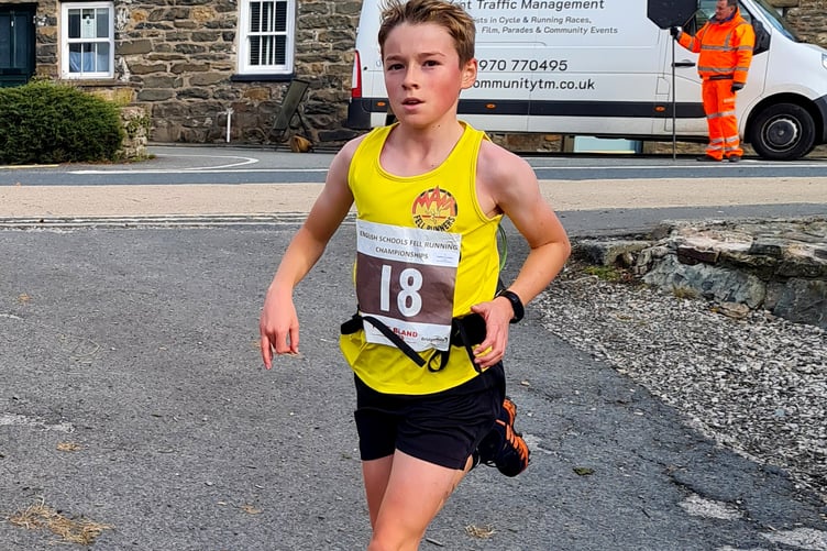 Leighton Curphey on his way to finishing in a fine fourth place in the year 7 contest in what was his first fell race at last weekend's English Schools Fell Running Championships (Photo: Nigel Maddocks)