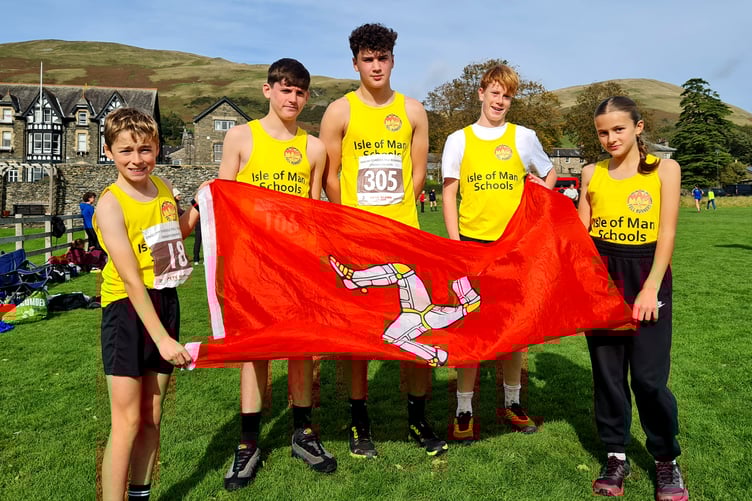 Members of the Isle of Man team that competed at the English Schools Fell Running Championships last weekend: (left to right) Leyton Curphey, Corrie Brogan, Freddie Johnston, Harry Stennett and Maisy-Jo Faragher (Photo: Nigel Maddocks)