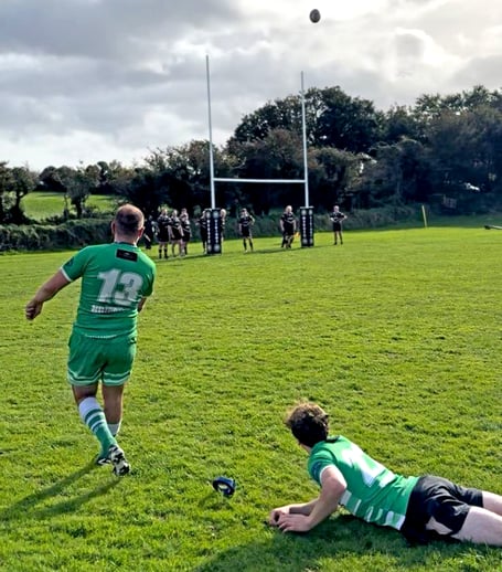 PDMS Southern Nomads' Mark Young kicks for goal during last weekend's Hartford Homes Manx Shield clash against Western Vikings. Young helped his side overturn a half-time deficit to win 36-65 (Photo: Southern Nomads)