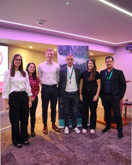 Left to right: Carroll Taggart (Startup Grind), Katie Nicholson (Startup Grind), Harvey Lowe (Co-founder and COO of Arcube), Martin Hall (Atla Group), Jessica LeMerle (Startup Grind) and Lyle Krause (Atla Group)