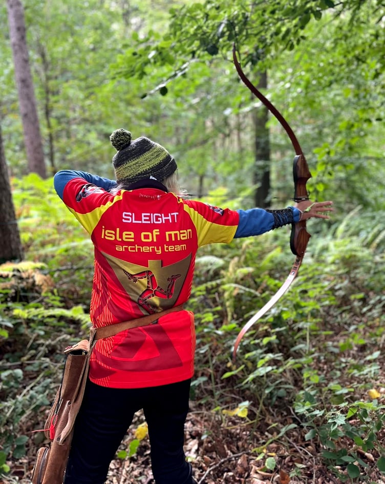 Isle of Man archer Lesley Sleight in action at the Welsh Field Archery Association National and Open Bowhunter Championships last weekend