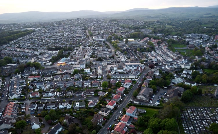 Aerial shot of Onchan, including Royal Avenue, Avondale Road and Main Road (Photo: Dave Norton)