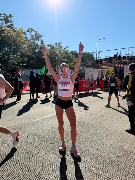 Christa Cain after finishing the Chicago Marathon on Sunday