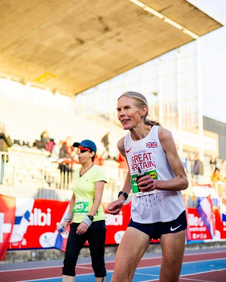 Sarah Webster on her way to victory in the women's race of the World 24-hour Running Championships (Photo: British Athletics)