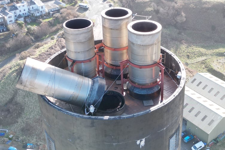 The flue at Peel Power Station was damaged during Storm Eowyn