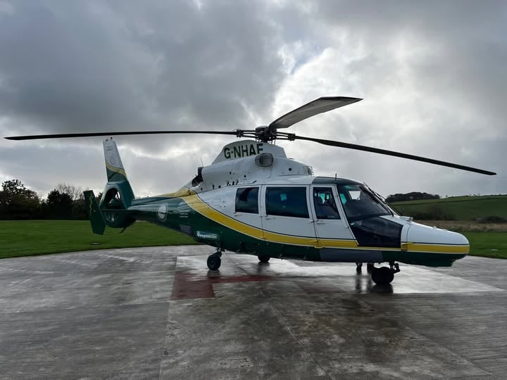 A Great North Air Ambulance helicopter in operation today