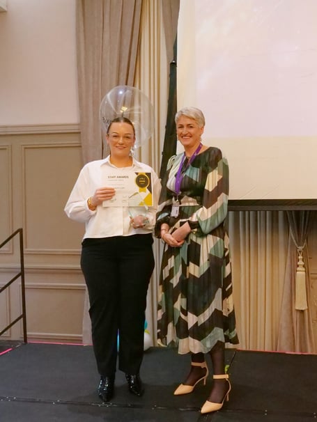 Laura Cain with Praxis Care's director of quality and governance Emer Hopkins