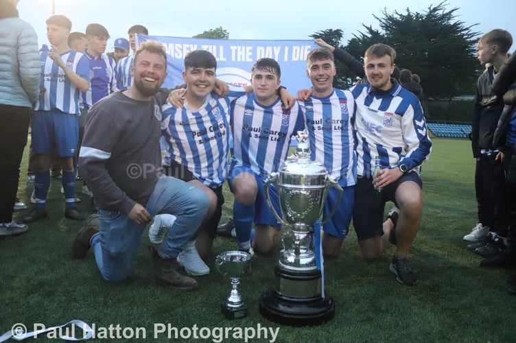 Harry Gillings (left) has sadly passed away. Pictured (l-r) with Carlo Craig, Ryan Kinrade, Dylan Pickles and Roan Gell after Ramsey's Hospital Cup win