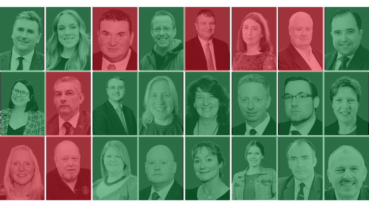 MHKs shown in green voted in favour of raising the minimum wage to £13.46 from April 2026, while those in red voted against the proposal during last week’s Tynwald debate