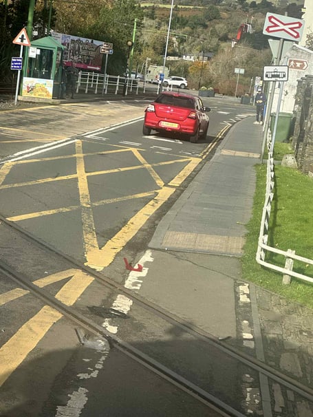 A car was struck by a tram in Laxey shortly after midday on Tuesday