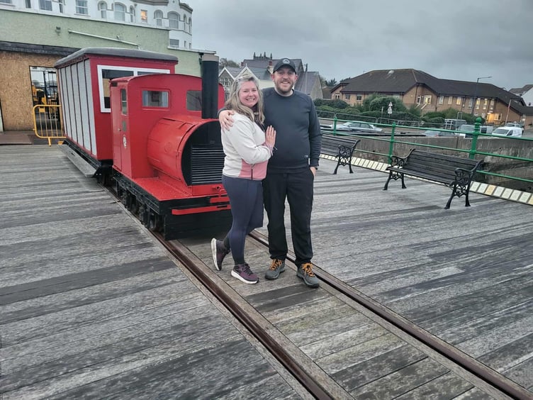 Elizabeth Whatnall and husband Joe visit Queen's Pier during her walking challenge around the coast of the British Isles