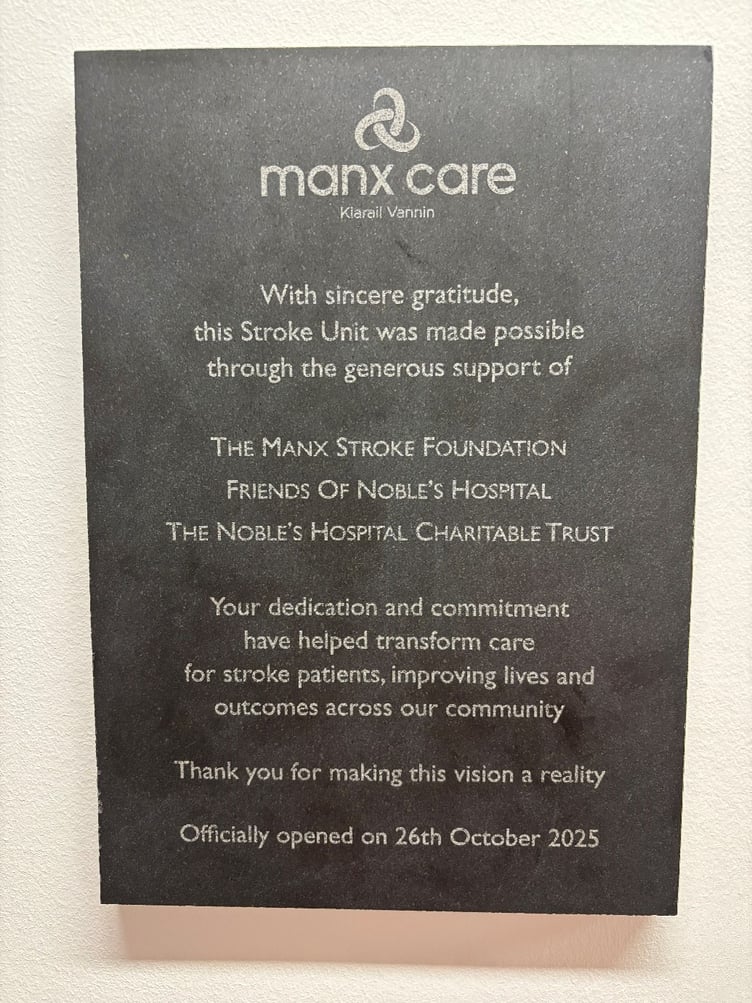 A plaque marking the opening of the new Stroke Unit