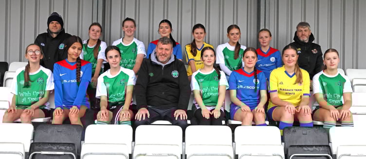 The newly-formed Girls Combined team - featuring players from Laxey, Onchan and Douglas & District - that is competing in the Under-16s C League (Photo: Paul Hatton)