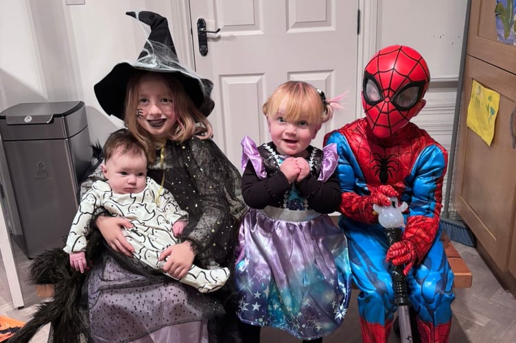 Look at this four! (L-r) Ivy Dwyer holding her baby sister Emmy Melling, with Adalyn and Albie Moore 
