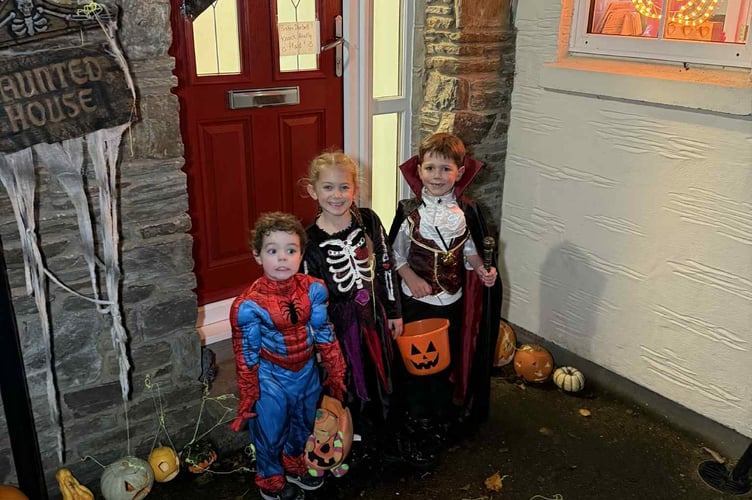 Oliver Aire as Spiderman, Halle Leonetti as a Skeleton Witch and Elijah Drewry as a Vampire
