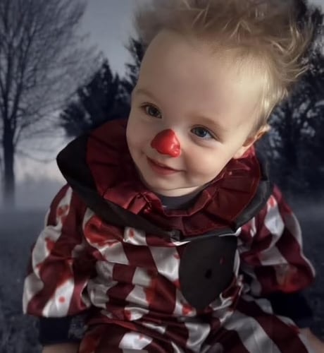 Baby Lannan dressed up as a killer clown for Hop Tu Naa this year