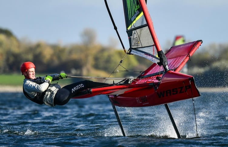 Isle of Man sailor Peter Cope in action on his way to winning the WASZP UK National Championship held at Draycote Water Sailing Club last week (Photo: James Tomlinson Photography)