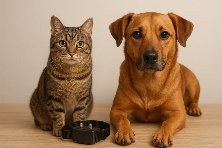 Cat and dog with shock collar