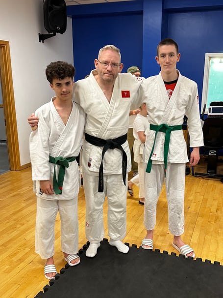 The Manx judoka who competed at the NW Open last month. (Left to right:) Jole Kennaugh, Chris Horton and Noah Hughes