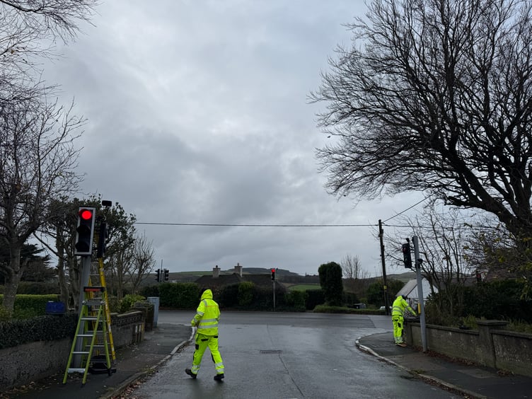 DoI crews working on Ballagarey traffic lights on Friday morning last week