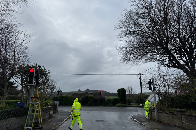 DoI crews working on Ballagarey traffic lights on Friday morning last week