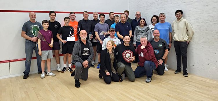 Competitors and prizewinners in the annual Steve Gaylor Memorial Squash Competition which took place at the NSC last weekend