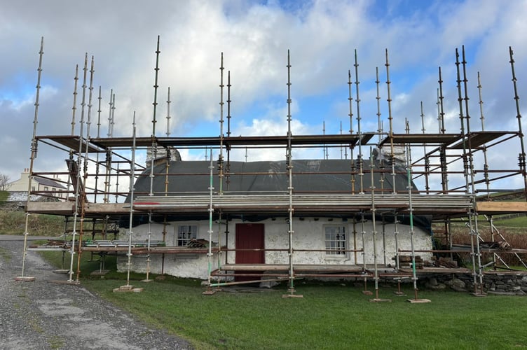 Scaffolding is up at Harry Kelly’s Cottage in Cregneash as they're all set for the thatching to start
