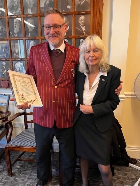 Oliver Helfrich receives the Deemster Kerruish Endeavour Award from Marianne Kerruish