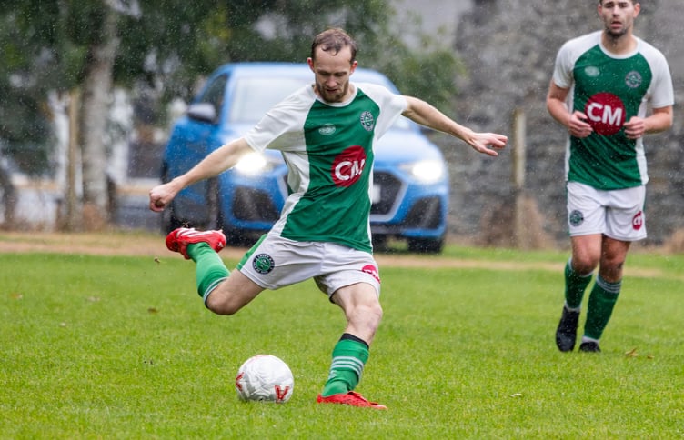 Adam Mealin scored the winner for Laxey against Union Mills on Saturday afternoon to clinch the Miners' place in this month's Manx Car Store Railway Cup (Photo: Gary Weightman)